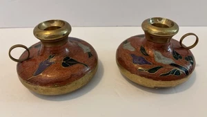 2 Vintage Cloisonné Kerzenständer Messing und Emaille - Bild 1 von 5
