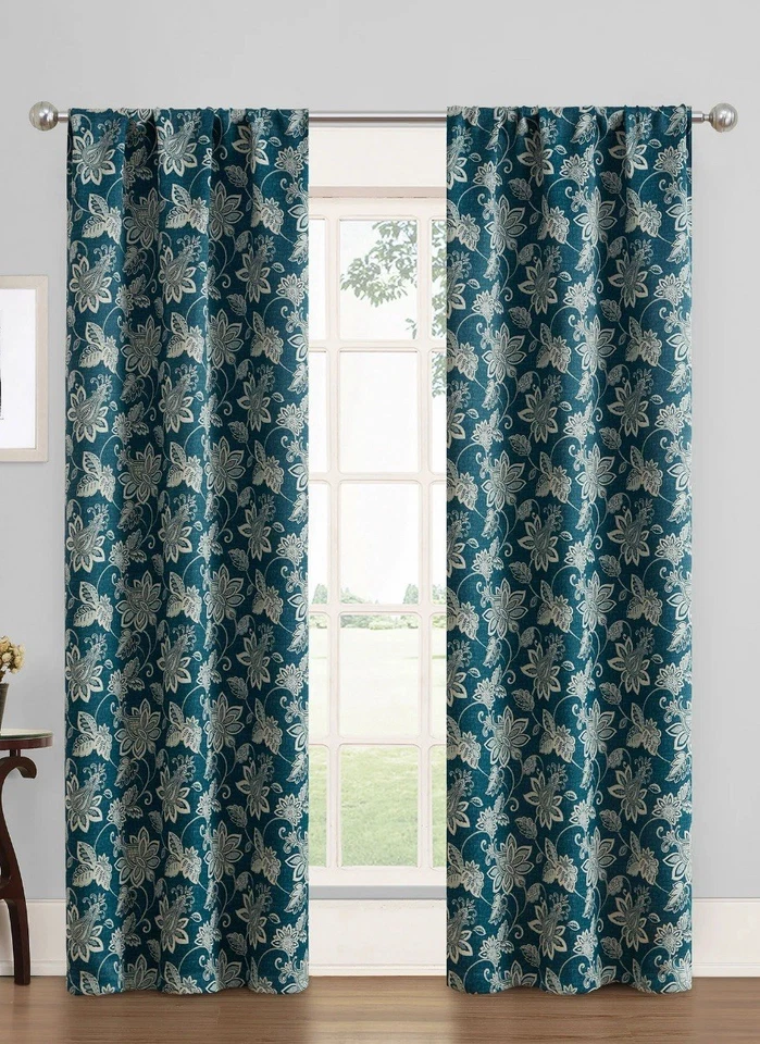 Eclipse Phoenix Blackout Curtain Rod Pocket Panel Set of 6 Indigo Bontanical - Image 1 of 4