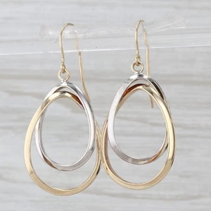 Interlocking Teardrop Dangle Earrings 10k Yellow White Gold Hook Posts - Picture 1 of 6
