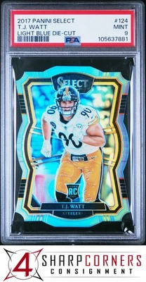 2017 PANINI SELECT LIGHT BLUE DIE-CUT PRIZM #124 T.J. WATT RC #/99 PSA 9 - Image 1 of 4