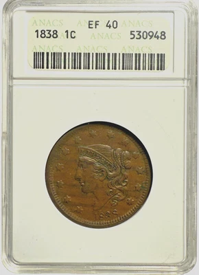 1838 1C Coronet Head N-6 ANACS EF 40 - Image 1 of 4