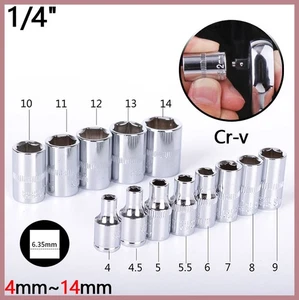 1/4" Socket Set Hexagonal Short Socket Square Drive Ratchet Socket Cr-v 4mm~14mm - Picture 1 of 24