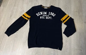 Jean Pascale Herren Langarm Pullover- Dunkelblau / Gelb - weiße Aufschrift-Gr. L - Bild 1 von 5
