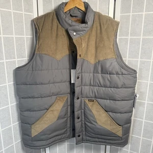 Wrangler Vest Mens XL Puffer Gray Corduroy Western Cowboy Snap Front New - Picture 1 of 9