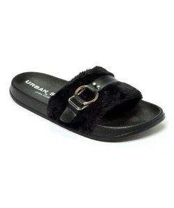 Urban Sport by J Slides Faux Fur Slide Sandals NIB Sz 9M - Picture 1 of 4