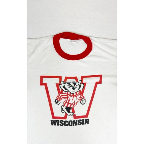 Vintage 80s University of Wisconsin Badgers NCAA Ringer T-Shirt Football Cover