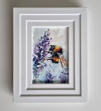 Bumblebee on Lavender Painting, Nature Oil Painting, Wall Art, Framed 