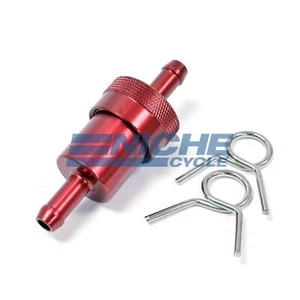 CNC Aluminum Inline Reusable Washable Brass Element Fuel Filter 5/16" - Red - Foto 1 di 1