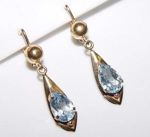 Pendientes colgantes vintage/antiguos de topacio azul oro 18 quilates 37 mm de largo - Imagen 1 de 8