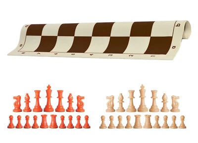 Orange & Natural Chess Pieces 20" Brown Vinyl Board - Single Weight Chess Set - Image 1 of 4