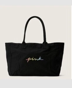 Victoria’s Secret PINK 2023 Black Oversized Canvas Tote Bag Shopper NWT - Picture 1 of 1