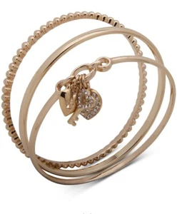 $28 Anne Klein gold tone 3 PC set pave heart lock & key angel bracelets Q5 - Picture 1 of 2