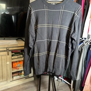 Villini Sweater Mens Large Black Merino Wool Blend All Over Argyle Pullover - Picture 1 of 3