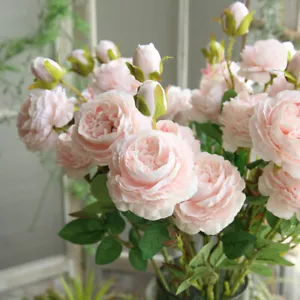 Fake Rose Artificial Silk Peony Pink Flowers Bridal Wedding Bouquet Home Decor - Picture 1 of 16