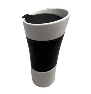 Taza Starbucks 2009 taza de viaje de cerámica blanca negra agarre en ángulo 14 oz minimalista - Imagen 1 de 13