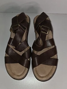 Women's Earth brown Strappy leather Wedge/Sandals. Adjustable strap. Size 9B - Picture 1 of 8