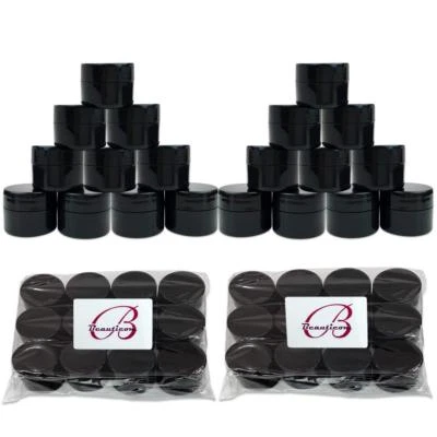 24 Pieces 7G/7ML Black Thick Cosmetic Sample Container Jars with Lid BPA Free - Image 1 of 4
