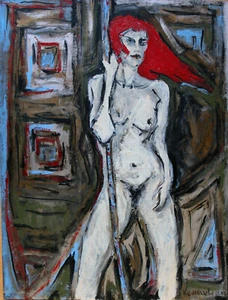 PAWEL KOMOREK - Rothaarige Tänzerin an der Stange. Acryl auf Papier handsigniert - Picture 1 of 5