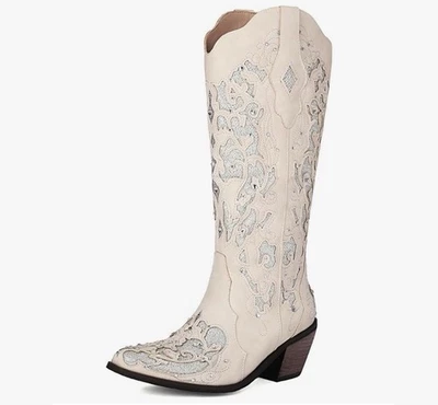 Cowgirl Boots Rhinestone Pointed Toe Western Disco White Shiny Wedding Women’s 9 - Image 1 of 4