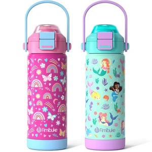 Kids Insulated Water Bottle with Pop-Open Straw & Spout 2-in-1 Lid, 18oz Leak... - Picture 1 of 8
