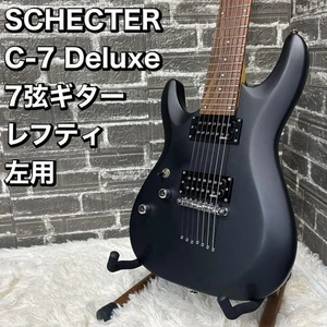 Schecter Diamond Series C-7 Deluxe Electric Guitar Lefty 7 String Black Used - Picture 1 of 10