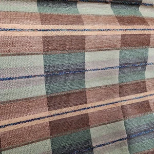 2Y30" Vintage Upholstery Fabric 56W Green Brown Earthy Woven GIANT Plaid #0183A - Picture 1 of 6