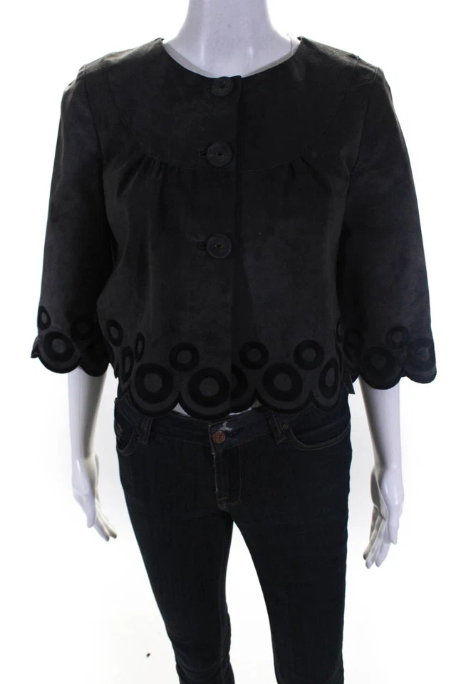 Chaqueta Beth Bowley para mujer de gamuza bordada con botones gris talla 4 LL19LL Foto 1 de 4
