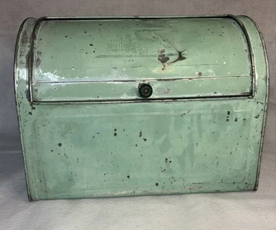 Vintage Neso Bread Box Roll Top Green Tin Shabby Chic - Image 1 of 4