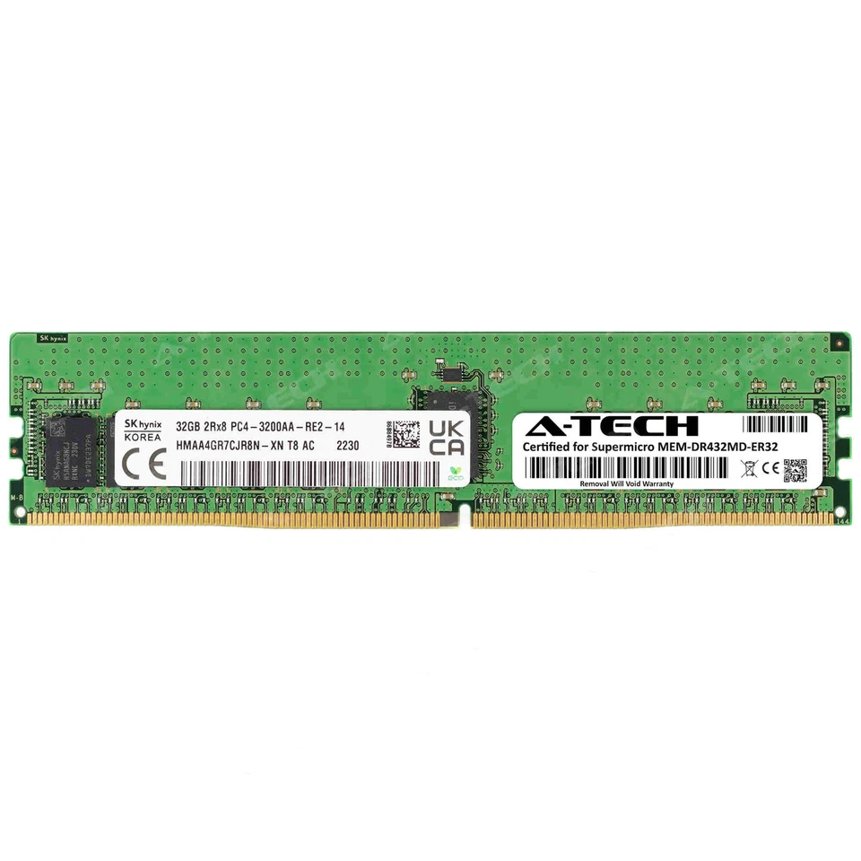 32GB PC4-25600 ECC RDIMM Supermicro MEM-DR432MD-ER32 Hynix Equivalent Memory RAM - Image 1 of 2