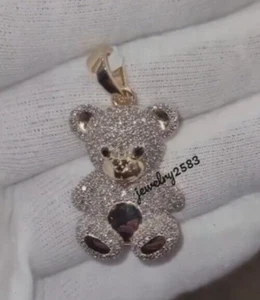 Unique Style 1.99Ct Natural Moissanite Men's Teddy Bear Pendant 925 Silver - Picture 1 of 6