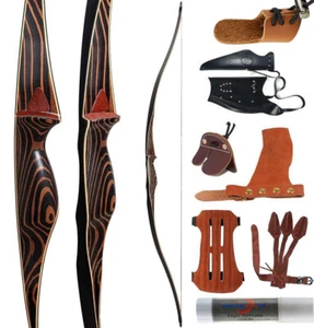 Arco largo tradicional de madera de tiro con arco de 54" de 20-70 libras con juego de carcaj arco de objetivo de caza - Imagen 1 de 21