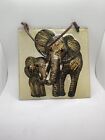 Raised Glass Elephant Wall Hanging 6"x6" With Leather Hanger Excellent Condition