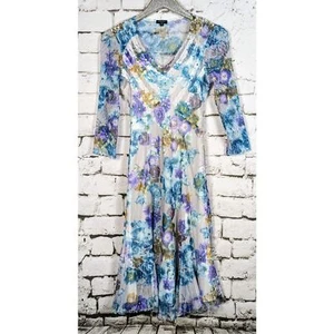 KOMAROV Signature Crinkle Charmeuse Floral Stretch Midi Dress USA Lined Small - Picture 1 of 8