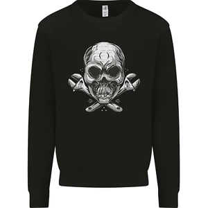 Spanner Skull Mechanic Biker Kids Sweatshirt Jumper - Picture 1 of 67