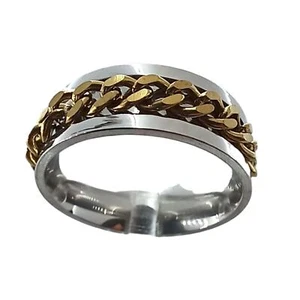 Herren Ring zweifarbig Kettendetail Größe 9 Schmuck Rock Punk Biker - Bild 1 von 2