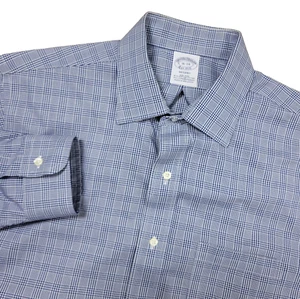 Brooks Brothers Regent Herren 16-34 blau weiß kariert Knopfleiste Supima Baumwolle - Bild 1 von 6