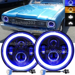 Pair 7" Round LED Headlights Hi-Lo Blue Angel Eye fit Plymouth Valiant 1963-1976 - Picture 1 of 7