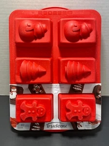 NEW Trudeau Silicone Holiday Mini Loaf Pan Red Christmas~Makes 6 Loaves - Picture 1 of 5