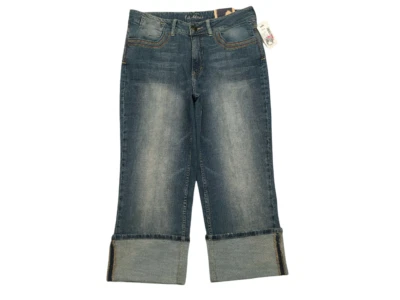 Pantalones de mezclilla para mujer L.A. Blues azul medio lavado bordado recortado elástico con puños talla 16W Foto 1 de 4
