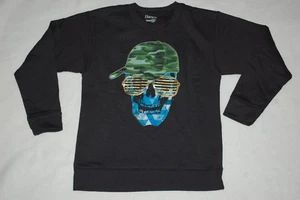Boys Black Sweatshirt BLUE ABSTRACT SKULL Camo Ball Cap & Gold Glasses XS 4-5 - Picture 1 of 1