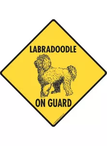 Warning! Labradoodle On Guard - Beware Dog Aluminum Dog Sign or Vinyl Sticker - Picture 1 of 5