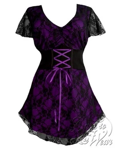 Dare To Wear Sweetheart Top Black/Purple Size L New With Tags - Picture 1 of 5