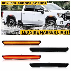 Smoked Front + Rear LED Side Marker Lights For GMC Sierra 2500HD 3500HD 2020-23