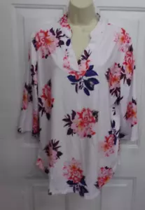 Ceasikery Womens Floral Print 3/4 Sleeve V Neck Casual Tunic Top Sz XL Shirt NEW - Picture 1 of 3