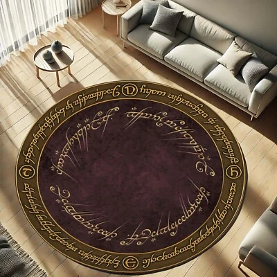 Lord Of The Rings Rug, Elvish Script Decor, Fantasy Round Rug, - Image 1 of 4