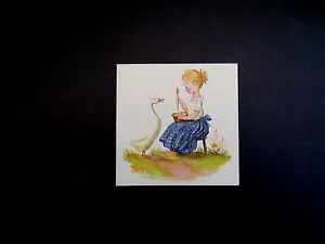 Tarjeta de nota de felicitación Tasha Tudor 1942 Ars Sacra sin usar, chica preciosa con ganso - Imagen 1 de 3