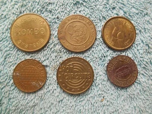 LOT OF 6 ASSORTED VINTAGE BRASS METAL TOKEN COINS - Picture 1 of 21