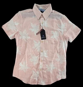 BEN SHERMAN Light Pink Linen Blend Palm Short Sleeve Button Down Shirt Sz M NEW - Picture 1 of 6