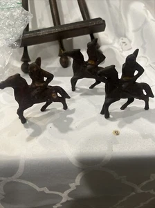 3 Antique 1930's Grey Iron Cast Iron Indian On Horse Toy - Picture 1 of 16