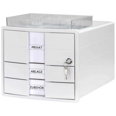 HAN Schubladenbox IMPULS 1018 A4 weiß 3 Schubladen mit Schloß incl. Einlage